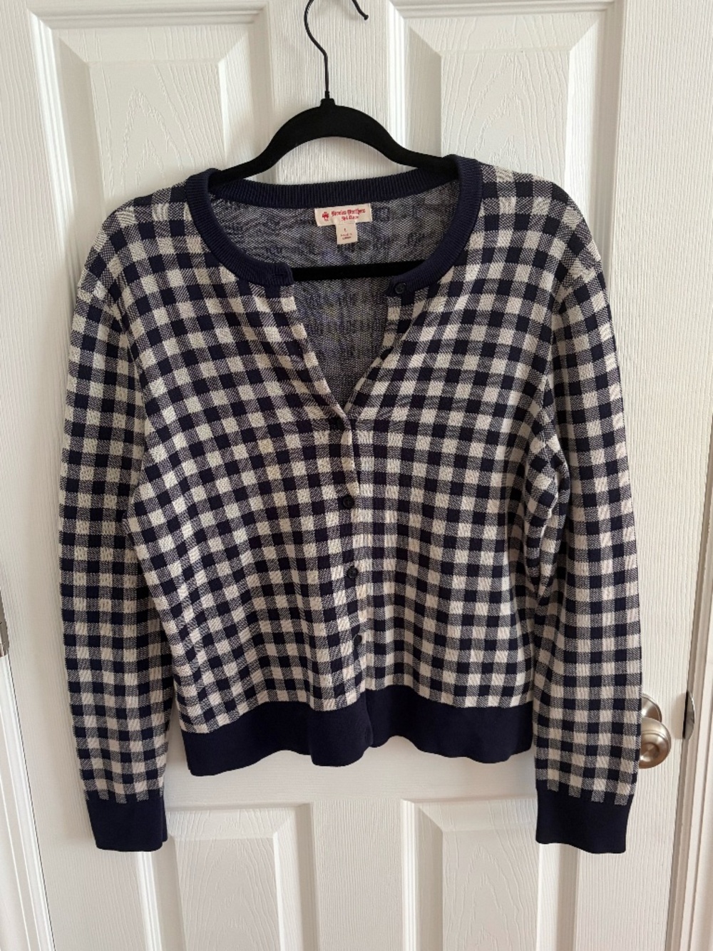 Brooks Brothers Red Fleece Women's Size Large navy and white gingham cardigan